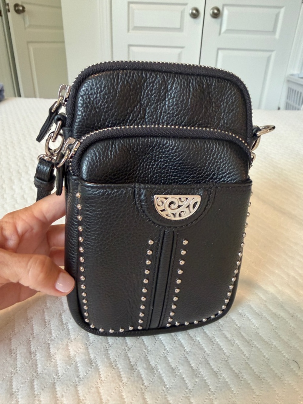 Brighton Black Leather Mini Utility Bag Crossbody
